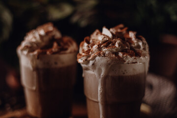 Warm chocolate and coffee beverage / drink - dark and moody vintage food photography