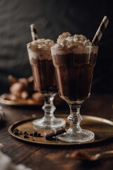 Warm chocolate and coffee beverage / drink - dark and moody vintage food photography