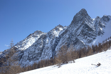 Beautiful, Snow Covered Mountain Peaks in the French Alps