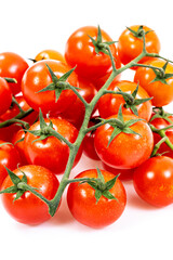 close-up of cherry tomatoes on white background