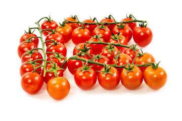 cherry tomatoes on branch on white background