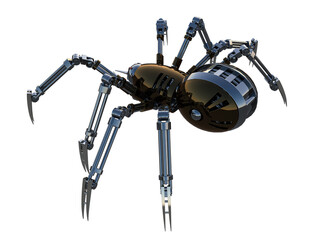 Mechanical spider Artificial intelligence. High resolution image isolated on white background. 3D rendering, 3D illustration.