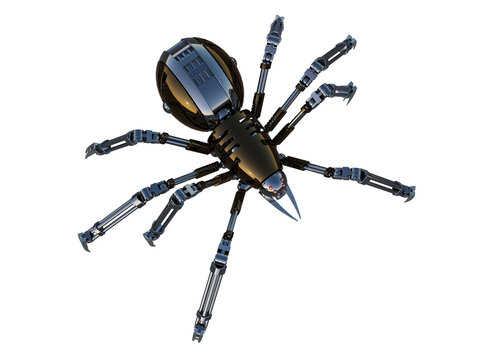 Mechanical spider Artificial intelligence. High resolution image isolated on white background. 3D rendering, 3D illustration.