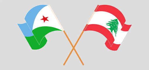 Crossed and waving flags of Djibouti and the Lebanon