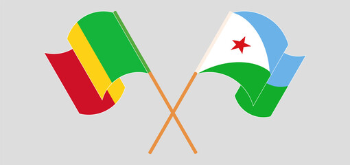 Crossed and waving flags of Mali and Djibouti