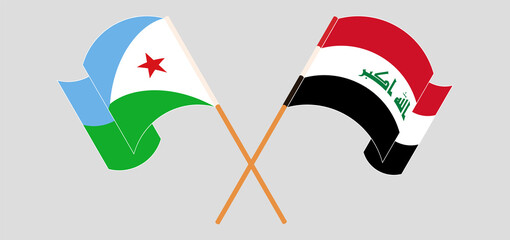 Crossed and waving flags of Djibouti and Iraq