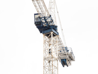 close up of the operator's control cabin of a tower crane on a building site