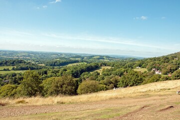 Mountain range scenery on the Malvern hills of England.