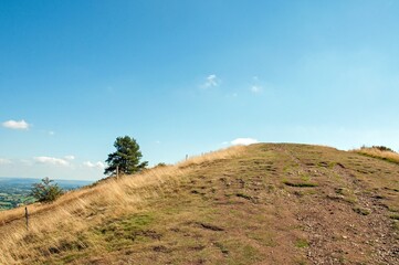 Mountain range scenery on the Malvern hills of England.