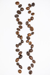 vertical frames of coffee beans on a white background