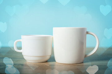 Festive composition for Valentine's Day from two mugs. Banner