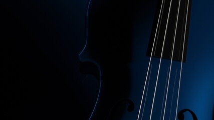 Dark Blue classic violin on brown plate under spot lighting background. 3D sketch design and illustration. 3D high quality rendering. 3D CG. © DRN Studio
