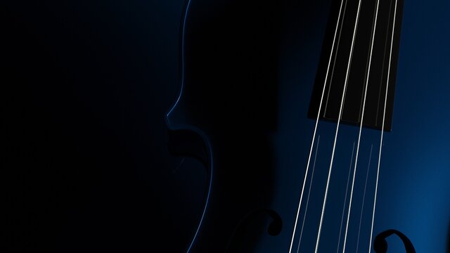 Dark Blue classic violin on brown plate under spot lighting background. 3D sketch design and illustration. 3D high quality rendering. 3D CG.