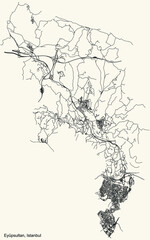 Black simple detailed street roads map on vintage beige background of the neighbourhood district Eyüpsultan of Istanbul, Turkey