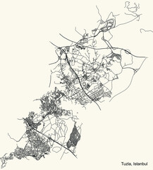 Fototapeta premium Black simple detailed street roads map on vintage beige background of the neighbourhood district Tuzla of Istanbul, Turkey