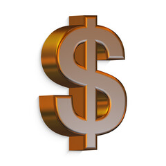 3D Dollar Sign Symbol with Metal Finish Isolated on a White Background