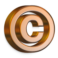 3D Copyright Symbol or Sign on Metal Finish Isolated on a White Background