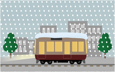 台風の被害に遭う電車のベクターイラスト Wall Mural Icim