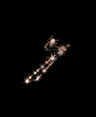 the digit 7 made from sparks of Bengal lights isolated on a black background.
