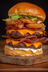 Hamburguer gourmet gigante com onion wings