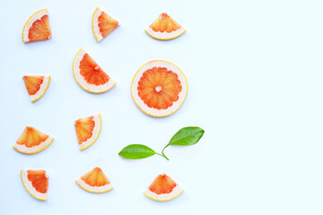 High vitamin C. Juicy grapefruit slices on white.