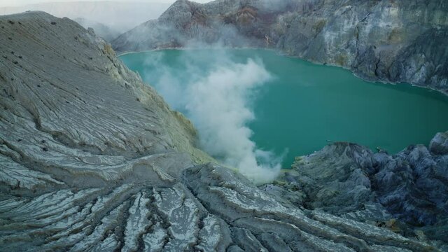 Drone Over Kawah Ijen Volcano Crater Lake