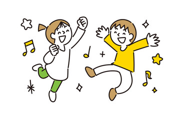 音楽に合わせて楽しく踊る女の子と男の子