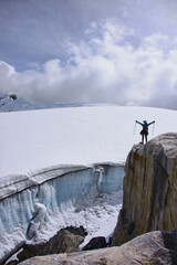 Fototapeta premium Trekker at the Ritacuba Glacier, El Cocuy National Park, Boyaca, Colombia