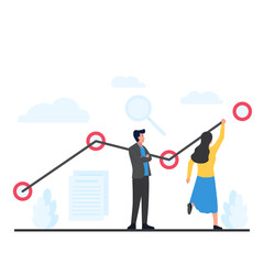 Woman draw a line to target metaphor of work on process.