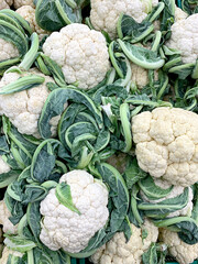 natural background of cauliflower on the market, selective focus