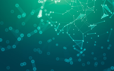 Abstract background. Molecules technology with polygonal shapes, connecting dots and lines. Connection structure. Big data visualization.