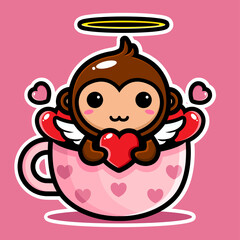 cute monkey character design is in the cup