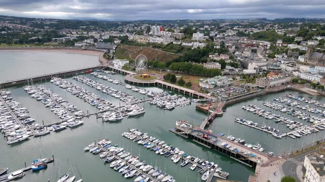 Beautiful Aerial view of Torquay Boat Harbor Marina on England Coast