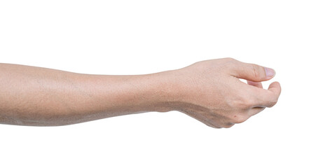 Man hand to hold something, Isolated on white background with clipping path.