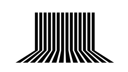 illustration of black and white stripes on wall and floor, empty background perspective view isolated on white
