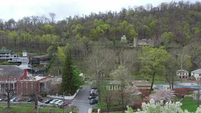 Aerial Motion To Left From Berkeley Springs WV To Country Inn.