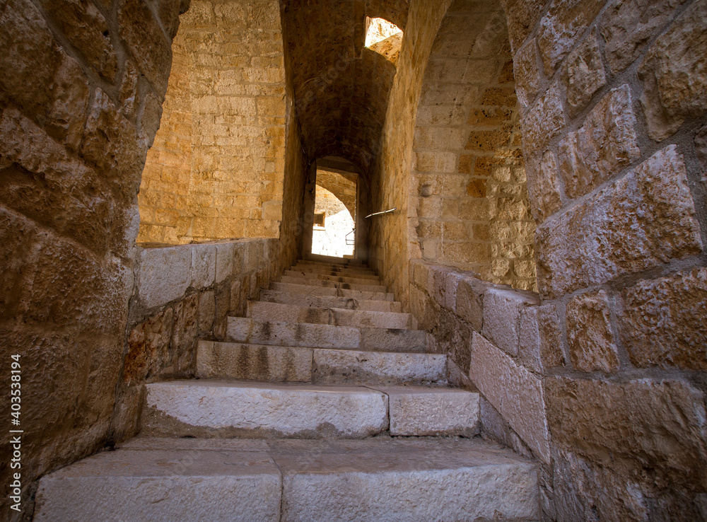 Wall mural ancient stone steps inside the fortress in dubrovnik