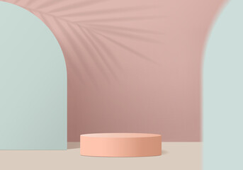 3d valentine background products minimal scene with podium platform. Green 3d podium vector rendering background. podium to show cosmetic product. Stage showcase 3d studio pedestal, pink blue pastel