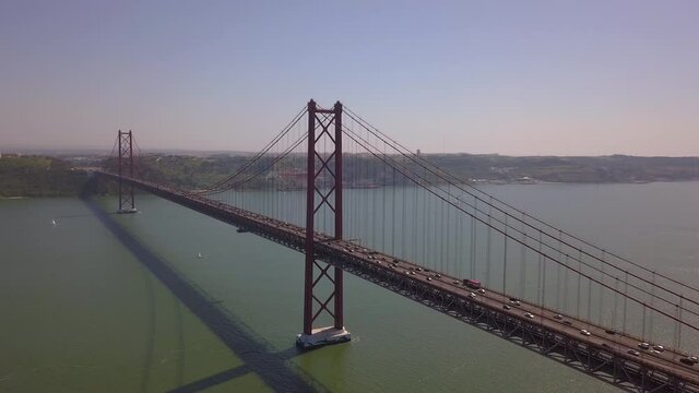 drone image of ponte 25 de abril in Lisbon Portugal, Almada view of the Capital. 