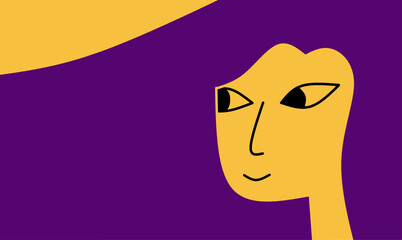 Minimalist flat lady's face for web banner, background design, cover, print element