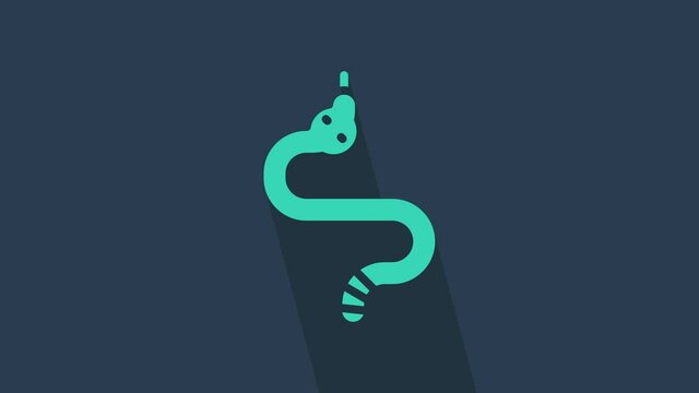 Turquoise Snake icon isolated on blue background. 4K Video motion graphic animation.