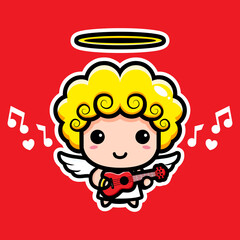 Cute cupid character design playing guitar