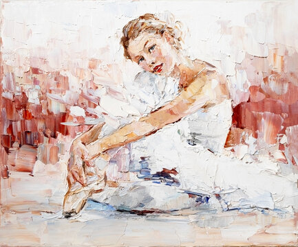 Little pretty ballerina, painted expressively. Palette knife technique of oil painting and brush.