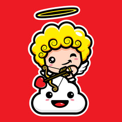 Cute cupid character design with love arrow on cloud