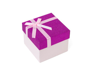 Stylish gift box with ribbon isolated on white background.