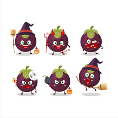 Halloween expression emoticons with cartoon character of mangosteen