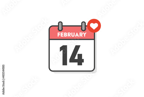 バレンタインデーのイメージ素材 シンプルで見やすい 2月14日のハートのバッジ付き日めくりカレンダーアイコン Wall Mural Spica
