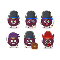 Cartoon character of mangosteen with various pirates emoticons