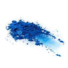 Heap of blue eye shadows isolated on a white background. Trendy make-up concept.