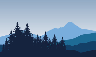 The beautiful natural scenery of trees and mountains at sunrise. City vector